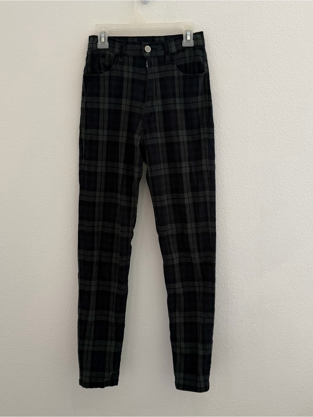 Brandy Melville Black & Dark Green Plaid Skinny Pants